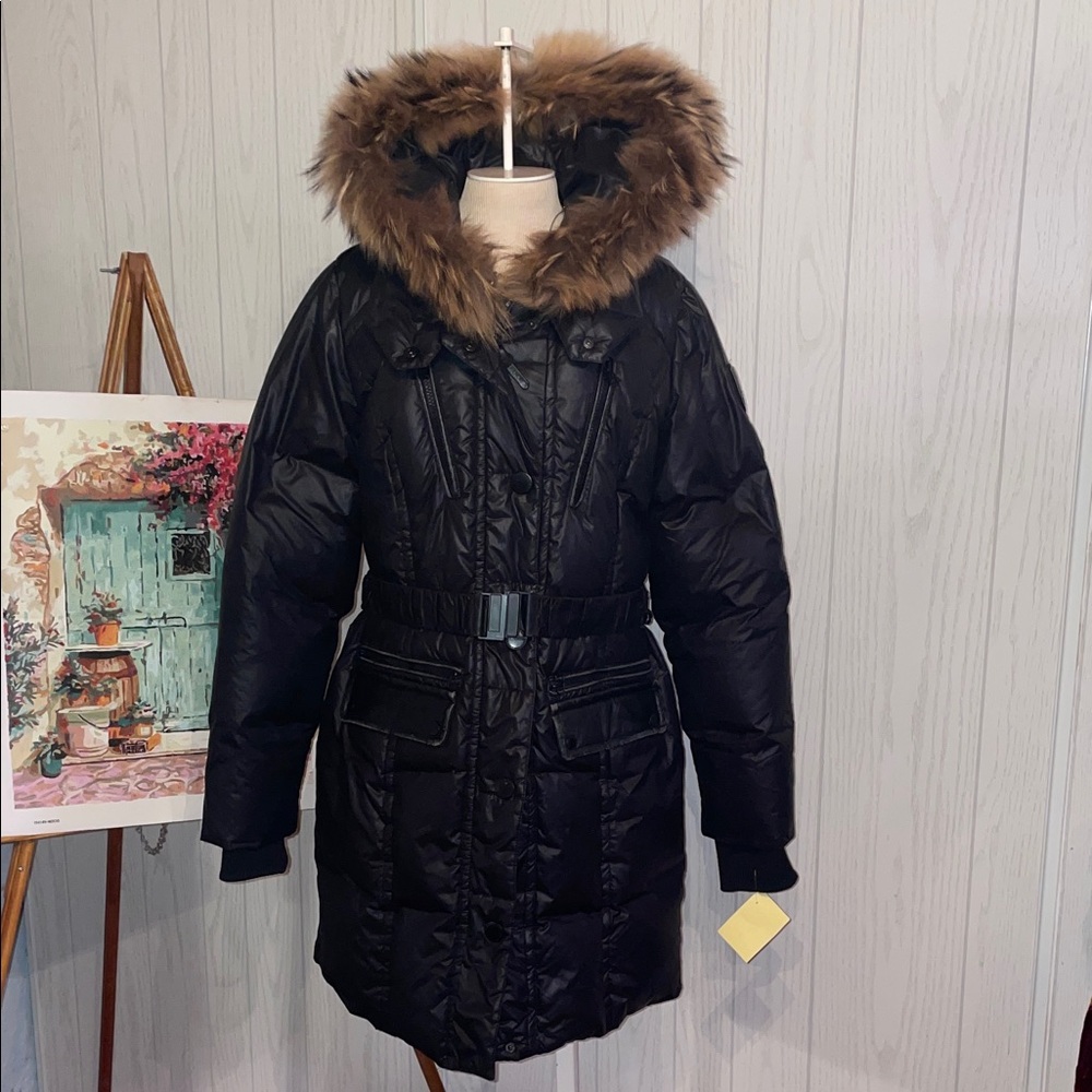 ATELIER NOIR RUDSAK DOWN FILLED PARKA COAT JACKET PUFFER BLACK FUR TRIM SZ L